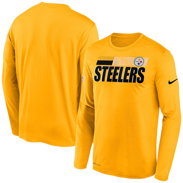Men's Pittsburgh Steelers 2020 Yellow Sideline Impact Legend Performance Long Sleeve NFL T-Shirt